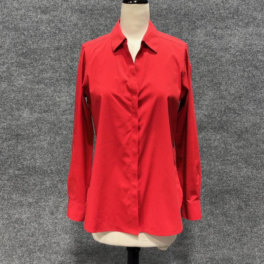 Foxcroft Shirt Womens 8 Red Non Iron Stretch Button Front Long Sleeve Top